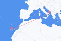 Vluchten van Tenerife, Spanje naar Brindisi, Italië