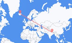 航班从尼泊尔西马拉 (巴拉)市到阿克雷里市，冰岛塞尔
