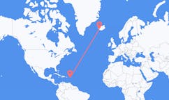航班从安提瓜和巴布达安地卡岛市到雷克雅维克市，冰岛塞尔