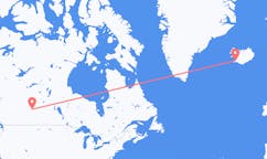 航班从加拿大劳埃德明斯特市到雷克雅维克市，冰岛塞尔