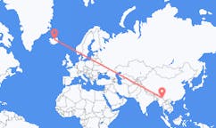 航班从缅甸八莫市到阿克雷里市，冰岛塞尔