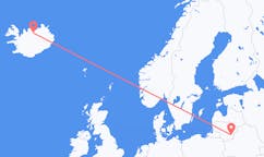 Fly fra byen Vilnius, Litauen til byen Akureyri, Island