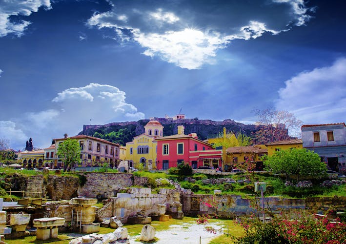 Photo of remains of the Hadrian's Library in Monastiraki square in Athens ,Greece.