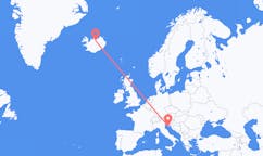 Flyreiser fra byen Pula, Kroatia til byen Akureyri, Island