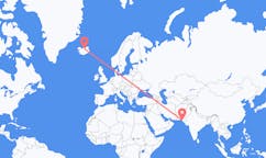Flights from the city of Karachi, Pakistan to the city of Akureyri, Iceland