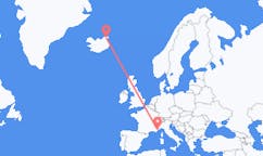 Loty z Thorshofn, Islandia do Nicei, Francja