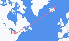 Flyrejser fra Akron, USA til Egilsstaðir, Island
