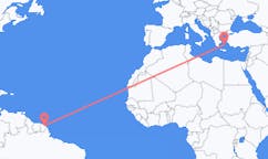 Flyrejser fra Cayenne, Frankrig til Naxos, Grækenland