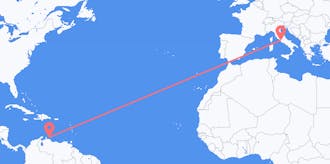 Flyrejser fra Curaçao til Italien