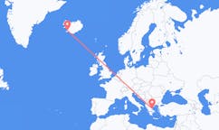 航班从希腊沃洛斯市到雷克雅维克市，冰岛塞尔