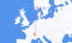 Flyg från Kristiansand, Norge till Grenoble, Frankrike