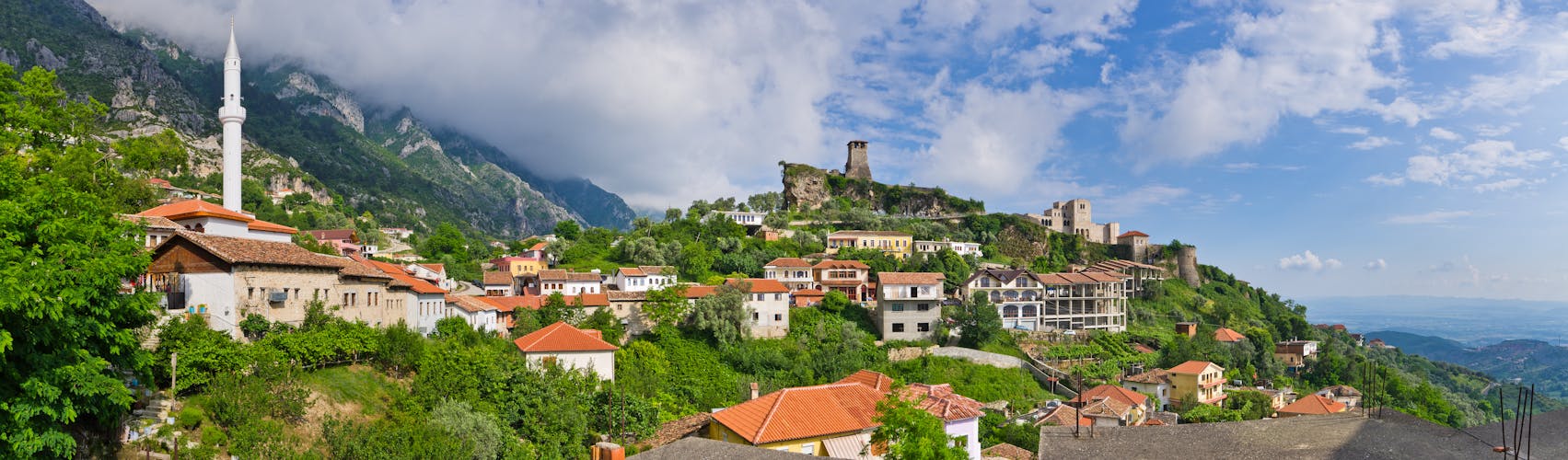 Scene with Kruja castle near Tirana in Albania.