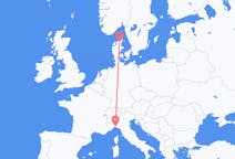 Vluchten van Aalborg, Denemarken naar Genua, Italië