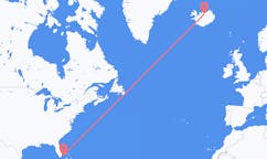 Flyreiser fra byen Bimini, Bahamas til byen Akureyri, Island