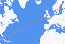 Flyreiser fra Rock Sound, Bahamas til Stockholm, Sverige