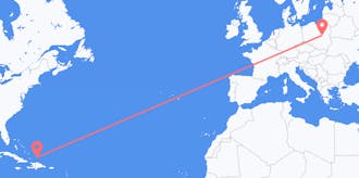 เที่ยวบิน จากหมู่เกาะเติกส์และเคคอส ไปยัง โปแลนด์