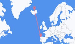 アイスランドのグリムジーから、スペインのサンティアゴ デ コンポステーラまでのフライト