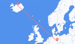 Flyreiser fra byen Leipzig, Tyskland til byen Akureyri, Island