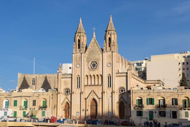 Church of Our Lady of Mount Carmel, evening time, located at Balluta bay between Sliema and Saint Julian's (San Giljan) towns