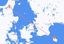 Lennot Bornholmista, Tanska Aalborgiin, Tanska