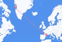 グリーンランドのアーシアトからから、スペインのバルセロナまでのフライト