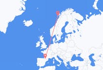 出发地 挪威出发地 莱克内斯目的地 法国卢尔德的航班