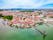 Photo of aerial panoramic view of Friedrichshafen that is a city on the shore of Lake Constance or Bodensee in Bavaria, Germany.