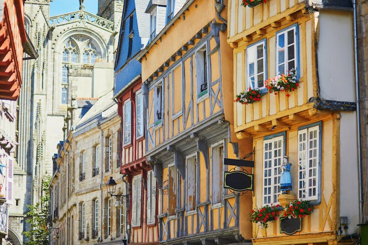 Photo of Beautiful half-timbered buildings in medieval town of Quimper,France.