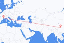 Flyg från Chengdu, Kina till Nimes, Frankrike