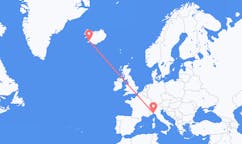 航班从意大利热那亚市到雷克雅维克市，冰岛塞尔