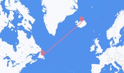 Voli dalla città di Gander, il Canada alla città di Akureyri, l'Islanda