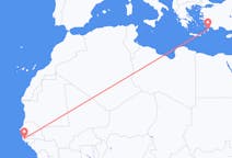 Flyg från Ziguinchor, Senegal till Rhodes, England, Grekland
