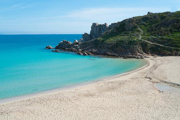 Photo of sandy beautiful beach in Santa Teresa di Gallura, Sardinia, Italy.