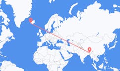 航班从印度古瓦哈提市到雷克雅维克市，冰岛塞尔