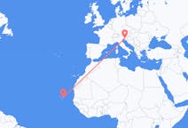 Flyg från Boa Vista (kommun i Brasilien, Roraima, lat 3,19, long -60,61), Kap Verde till Trieste, Italien