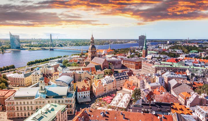 Photo of Panorama view from Riga cathedral on old town of Riga, Latvia.