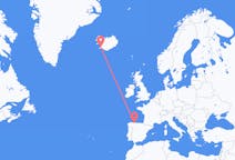 出发地 西班牙从 圣地亚哥·德尔蒙特目的地 冰岛雷克雅未克的航班