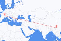 Flyrejser fra Diqing Tibetansk Autonome Præfektur, Kina til Lyon, Frankrig