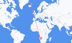 航班从纳米比亚温得和克市到埃伊尔斯塔济市，冰岛塞尔