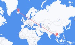 Fly fra byen Bangkok, Thailand til byen Akureyri, Island