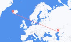 航班从哈萨克斯坦阿特劳市到雷克雅维克市，冰岛塞尔