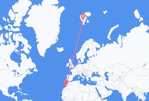 Flüge von Guelmim, Marokko nach Spitzbergen, Spitzbergen und Jan Mayen