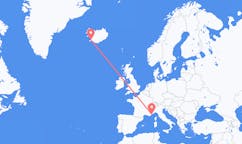航班从法国尼斯市到雷克雅维克市，冰岛塞尔