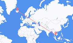 航班从柬埔寨西哈努克省市到阿克雷里市，冰岛塞尔