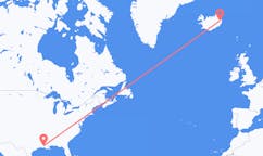 航班从美国拉斐特市到埃伊尔斯塔济市，冰岛塞尔