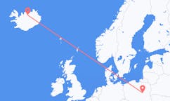 Flyg från staden Warszawa, Polen till staden Akureyri, Island