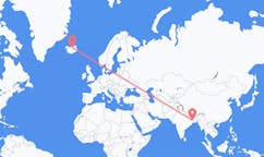 航班从印度杜尔加布尔市到阿克雷里市，冰岛塞尔