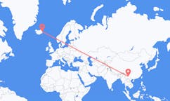 Flights from the city of Kunming, China to the city of Egilsstaðir, Iceland