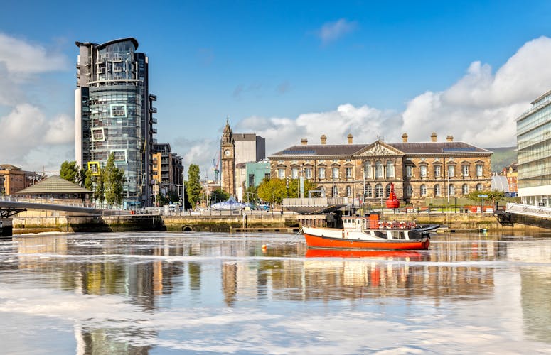 Photo of The Custom House and Lagan River in Belfast, Northern Ireland.