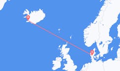 Flyreiser fra byen Reykjavik, Island til byen Billund, Danmark